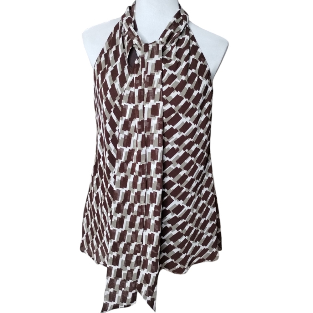 Banana Republic Brown, Green And White Geometric Patterned Sleeveless Top Size S